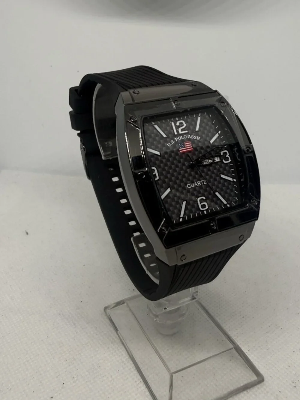 U.S. Polo Assn. US9797WM Mens Tonneau Carbon Fiber Dial Gunmetal Watch